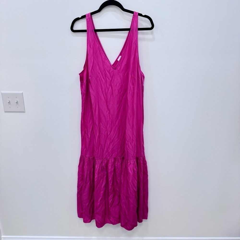 h&m pink chiffon dress | Dresses | Hm Maxi Ruffle V Neck Sleeveless Sz Xl Beach Coverup Pink floral dress Pattern:B Product Story: Folk Fables Strapless Champagne Long Prom partially open back with